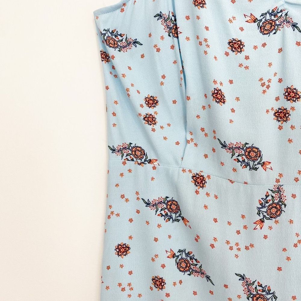 LOFT Blue Orange Floral Slit Summer Midi Dress Slip Sleeveless Dainty Dresses - Picture 7 of 8